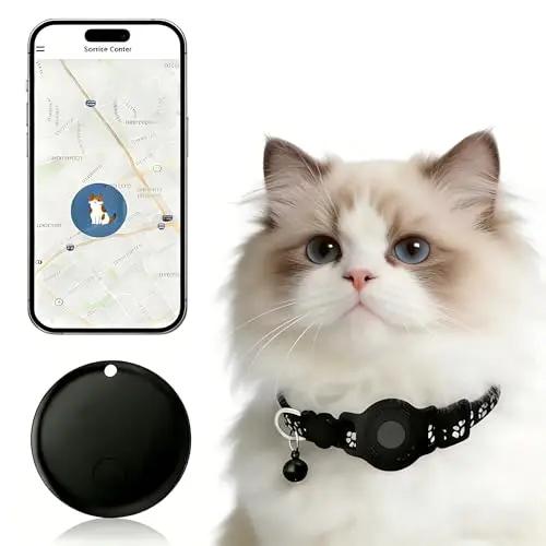 MDTZULIK black cat collar with a small paw-print shaped tracker unit