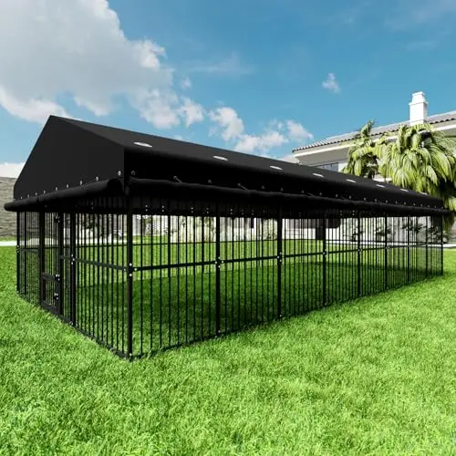 Broivira 10x20 foot outdoor dog kennel fully enclosed with gray waterproof Oxford cloth and a swivel door