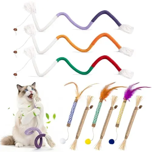 KESTERLSSHOPPING set of colorful chew ropes and natural silvervine sticks for cats
