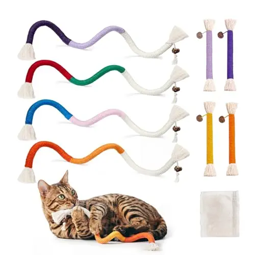 Kytujoy eight pack of multicolor cotton chew rope toys for cats