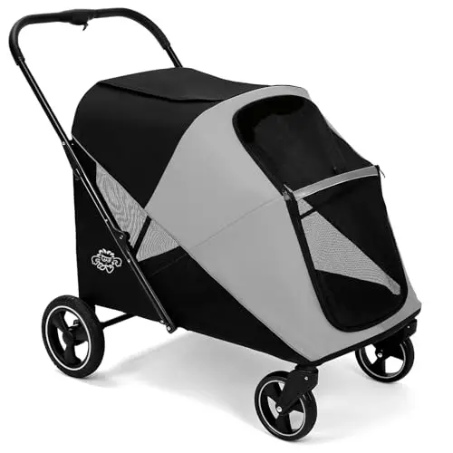 Pawccoli dog stroller with reflective strips and storage pockets