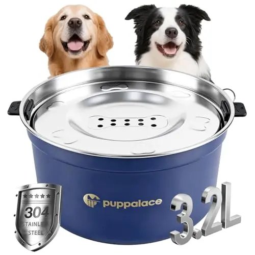 Puppalace 108oz blue stainless steel no-spill dog water bowl