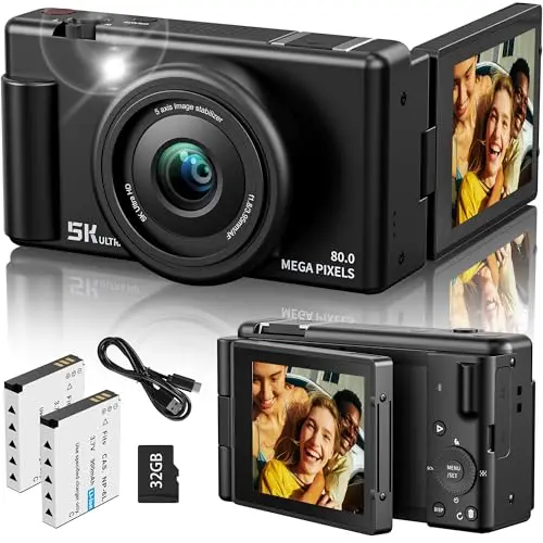 Jexylon 5K digital camera with flip screen, ideal for pet videography