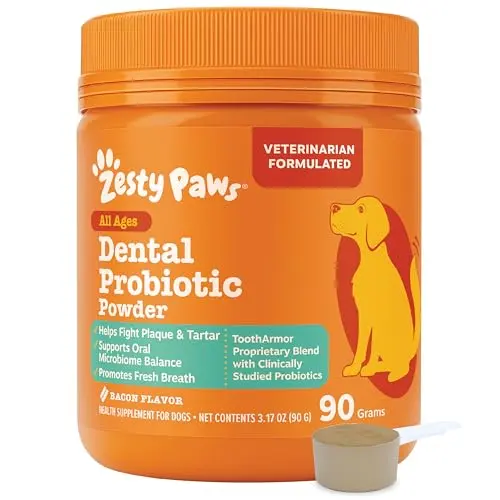 Zesty Paws probiotic dental powder with bacon flavor for dogs