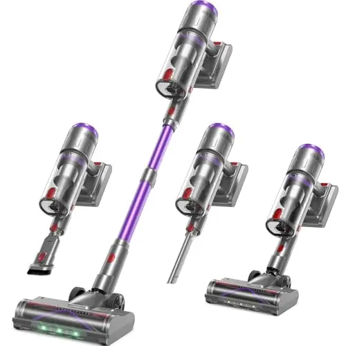 OXVAC Cordless Vacuum Cleaner in purple with adaptive auto mode and green LED lights
