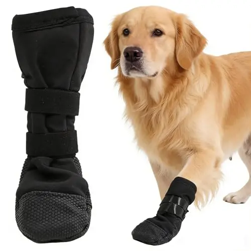 LETSQK black dog boot with soft fabric for small to medium dogs