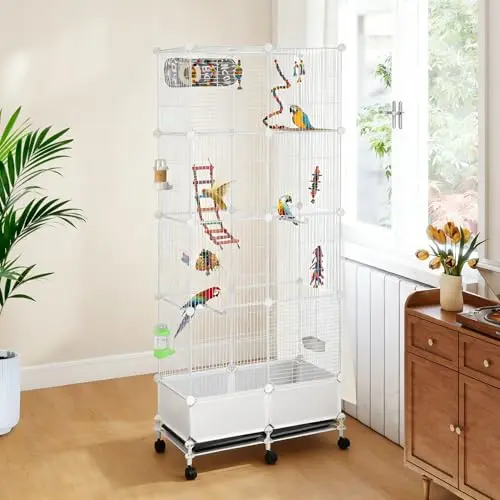Goductyle white tall bird cage with bottom splash guard and included toys