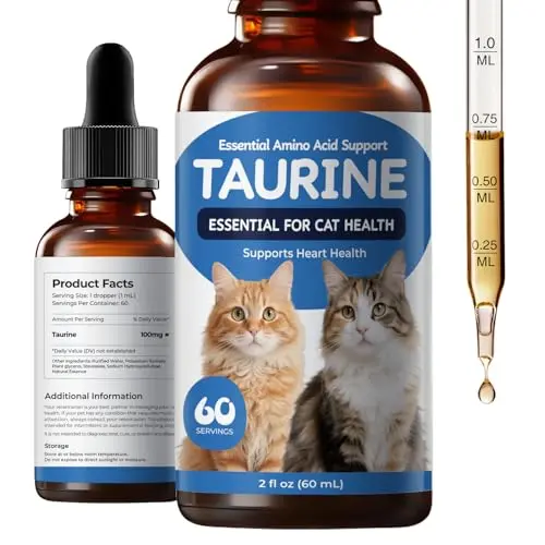 Homibabis taurine liquid supplement for cats in an amber bottle with dropper