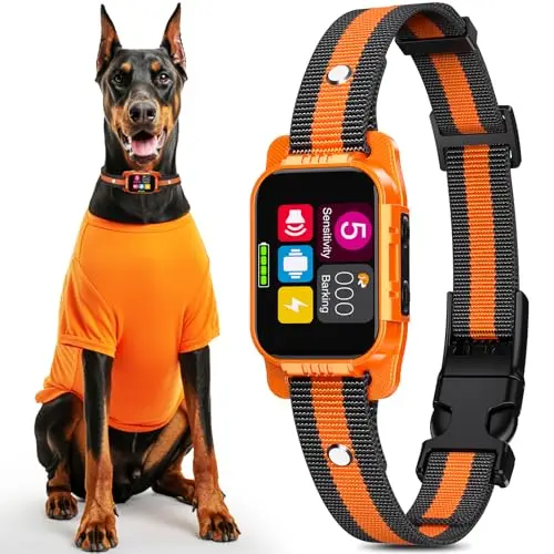 SKBAK Smart Bark Collar for big dogs with orange color and digital display