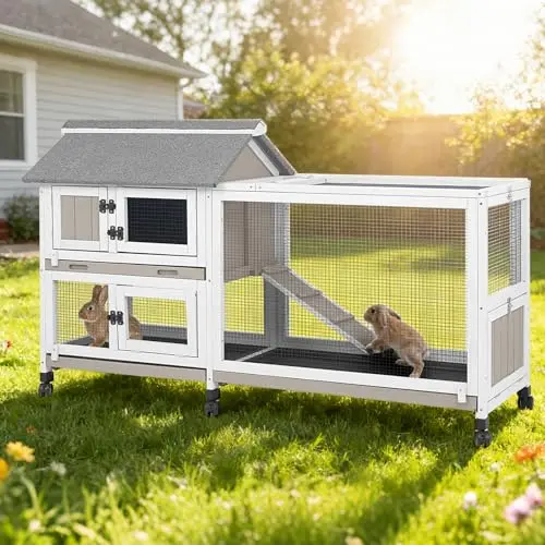Magazoopet grey two-story rabbit hutch with multiple trays