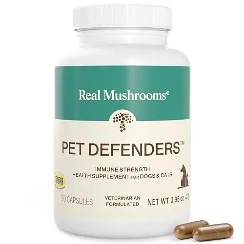 Real Mushrooms Pet Defenders capsule bottle for dogs and cats