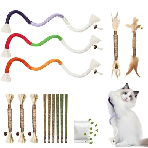 HEQFOLD large 14-piece set of silvervine sticks and chew ropes for cats