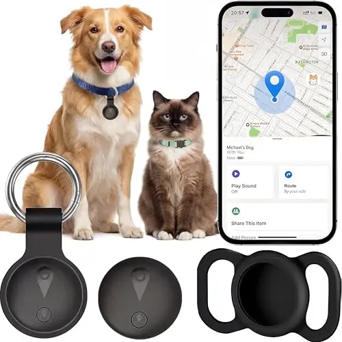 Nilone black GPS pet tracker with keychain case