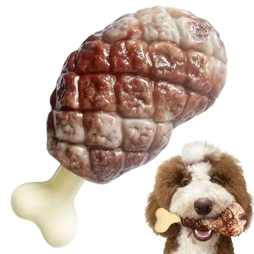 Brown nylon dog chew bone shaped like a meat stick