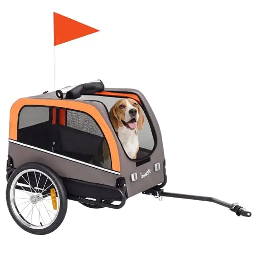 PawHut orange dog bike trailer with two entrances