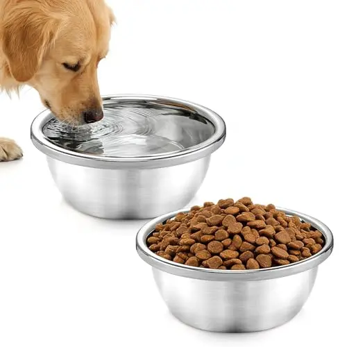 MEWTOGO two-piece set of large stainless steel dog bowls