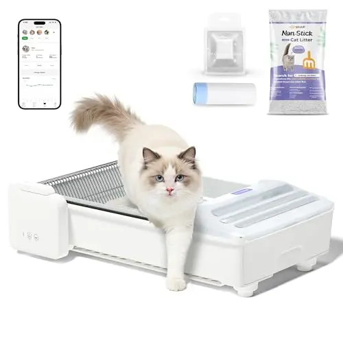 Robotail Open-Top Extra Large Self-Cleaning Cat Litter Box in white