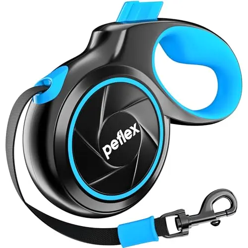 Peflex black and blue retractable leash with one-click brake