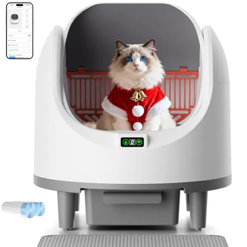 Bashaw white modern automatic litter box with litter mat