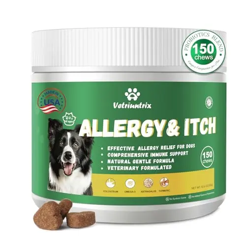 Vetriuntrix Dog Allergy Chews bottle with soft chews