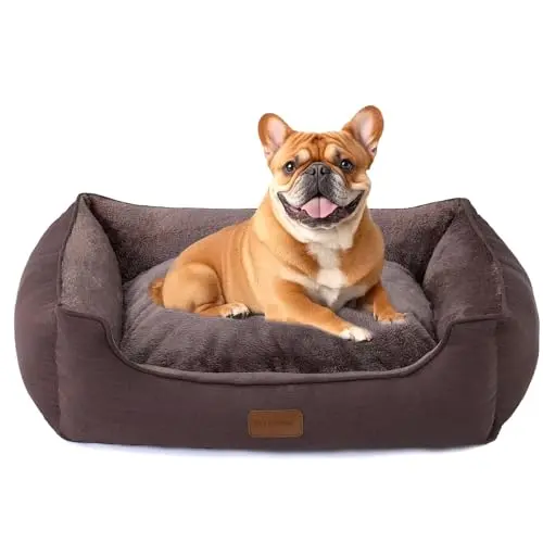 Makigued dark brown rectangle dog bed with bolster sides