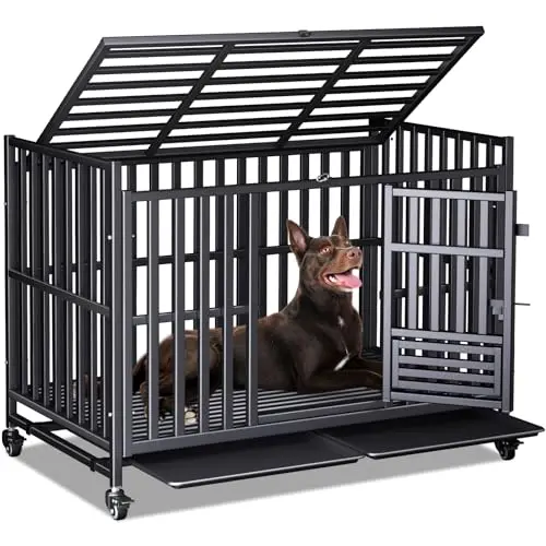 Pawdippity 48-inch heavy duty dog crate with three doors and lockable wheels