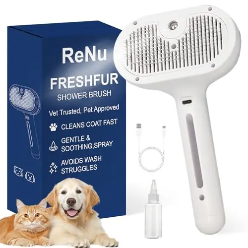 LITALARM fresh fur shower brush in white with push-button cleaning