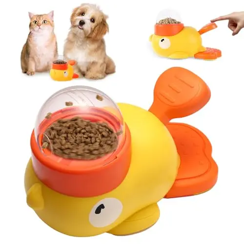 TUMPLUS yellow duck-shaped dog treat dispenser with tail press mechanism