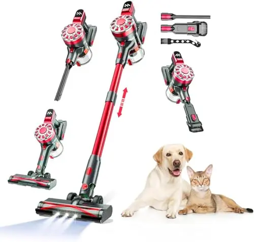 WLOTPO rose red cordless vacuum with LED headlights